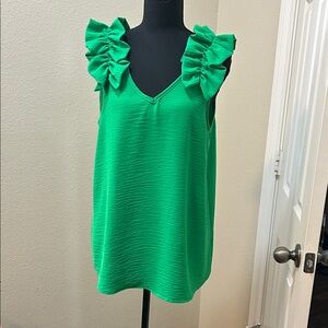 Green Ruffled V-Neck Women's Top